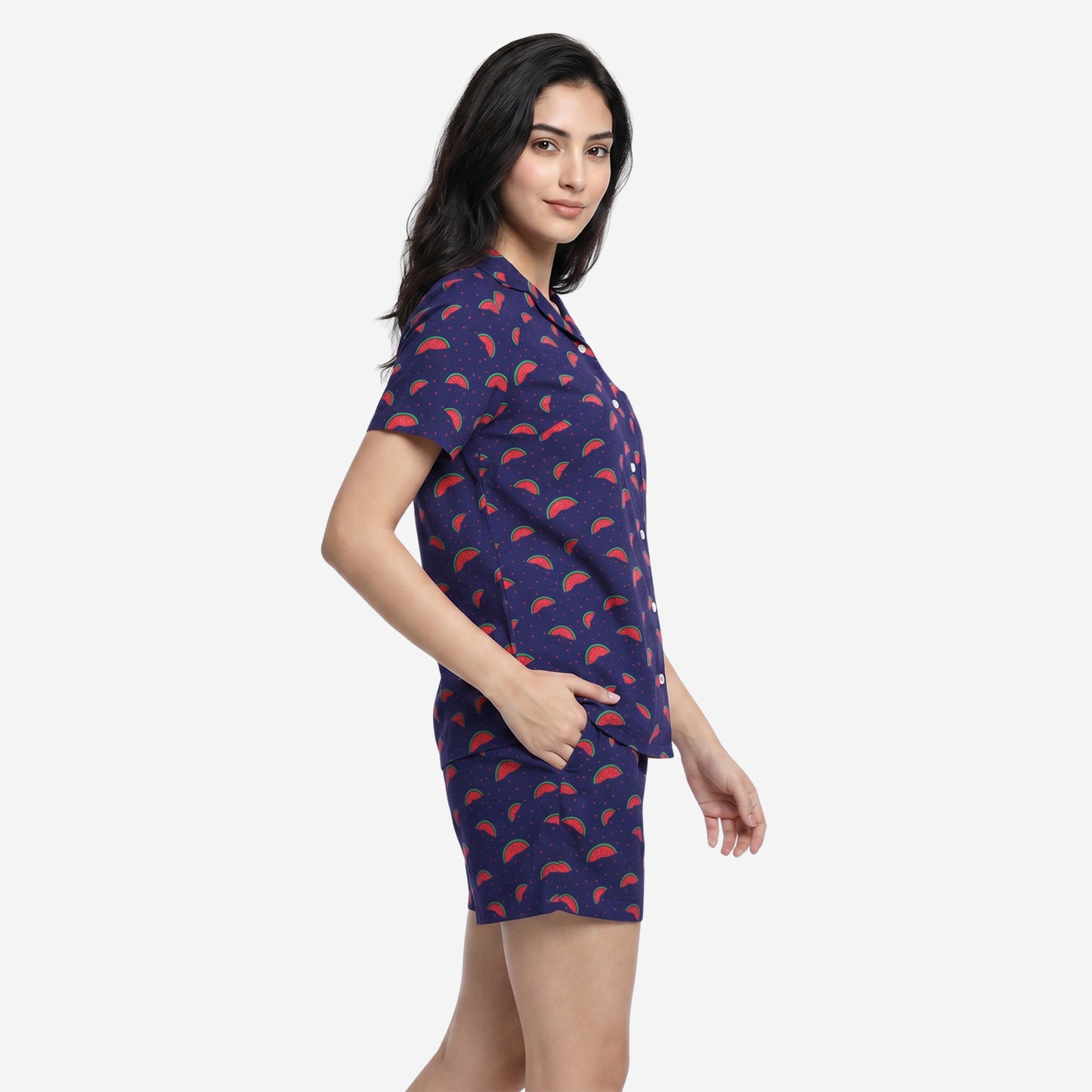 Women Watermelon Print Rayon Loungewear Set - (Blue)
