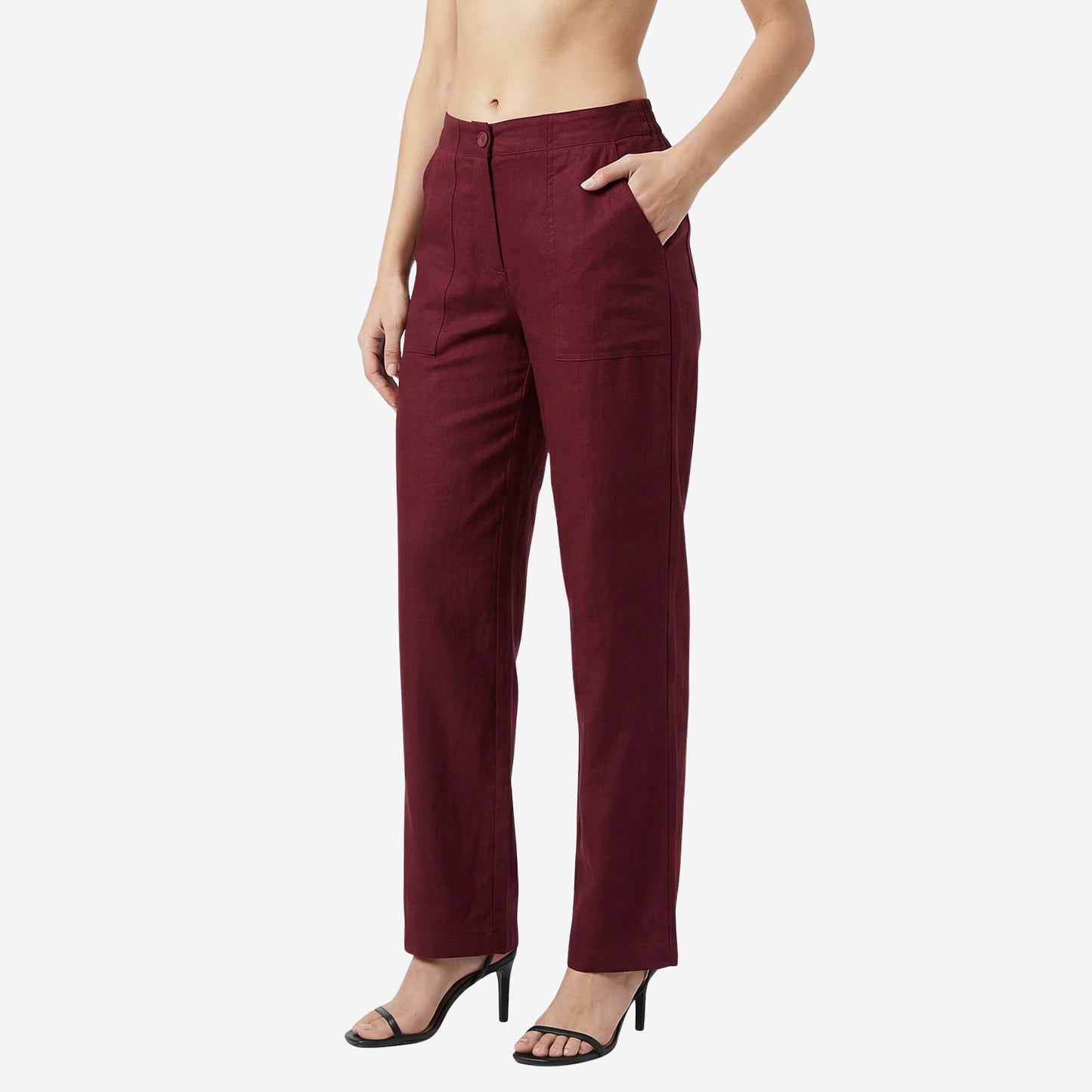 Women Linen Comfort Pants-(Dewberry Wine)