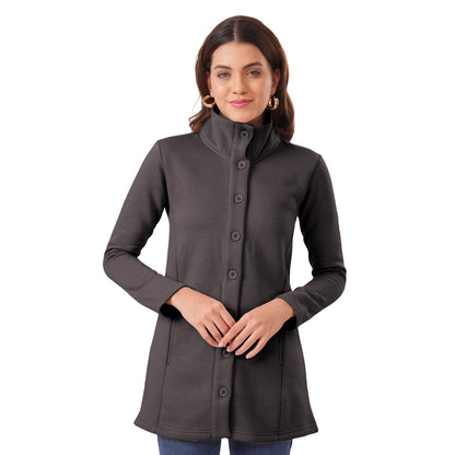 Women Winter High Neck Long Coat (Anthra Grey)