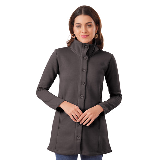 Women Winter High Neck Long Coat (Anthra Grey)