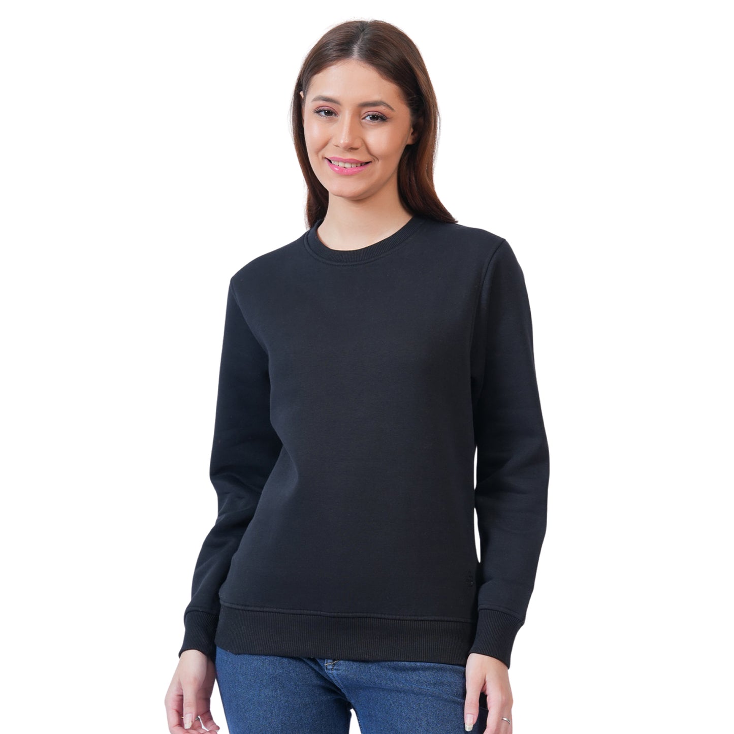 Women’s Solid Crew Neck Winter Sweatshirt (Black)