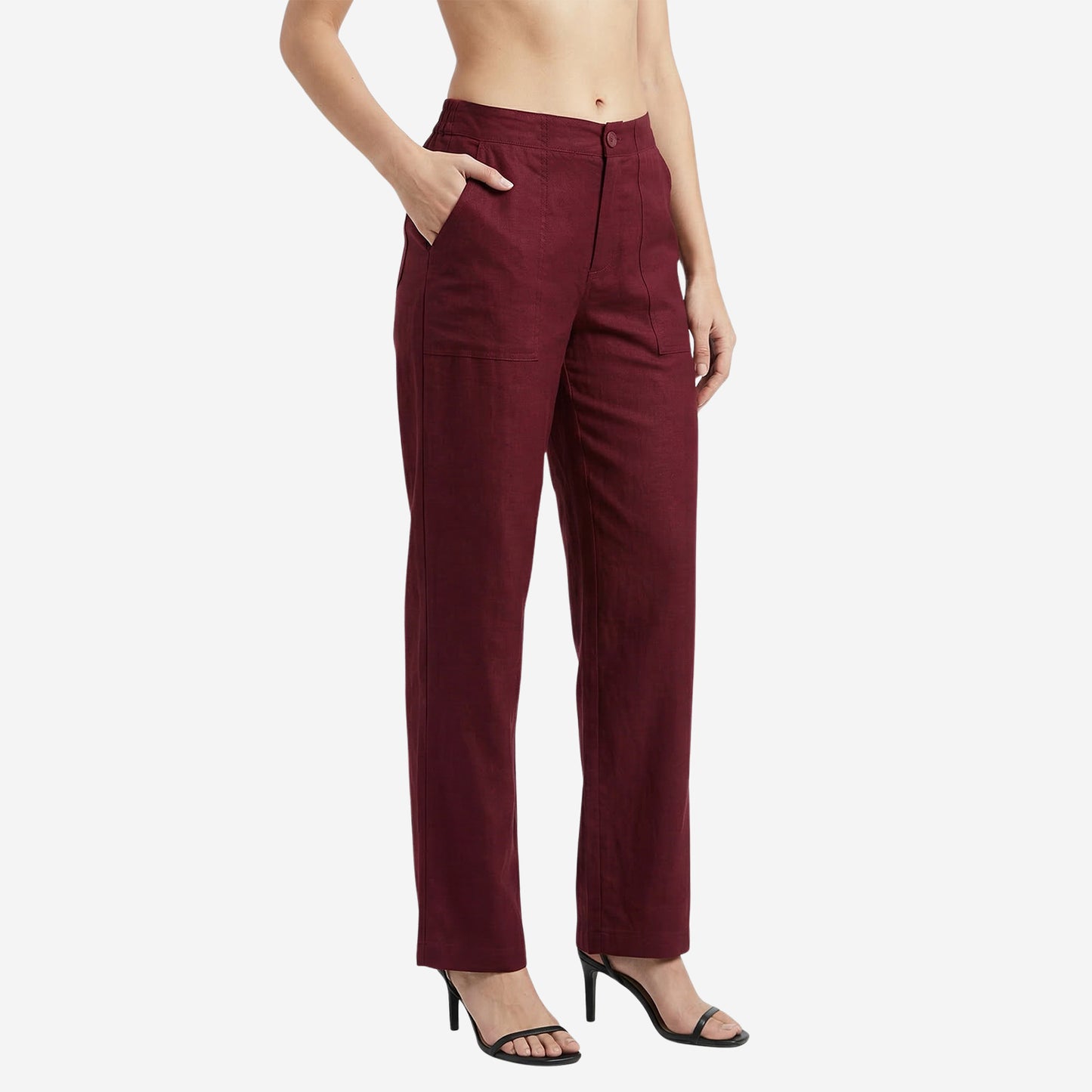 Women Linen Comfort Pants-(Dewberry Wine)