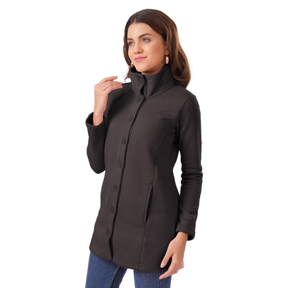 Women Winter High Neck Long Coat (Anthra Grey)