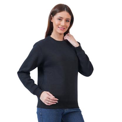 Women’s Solid Crew Neck Winter Sweatshirt (Black)