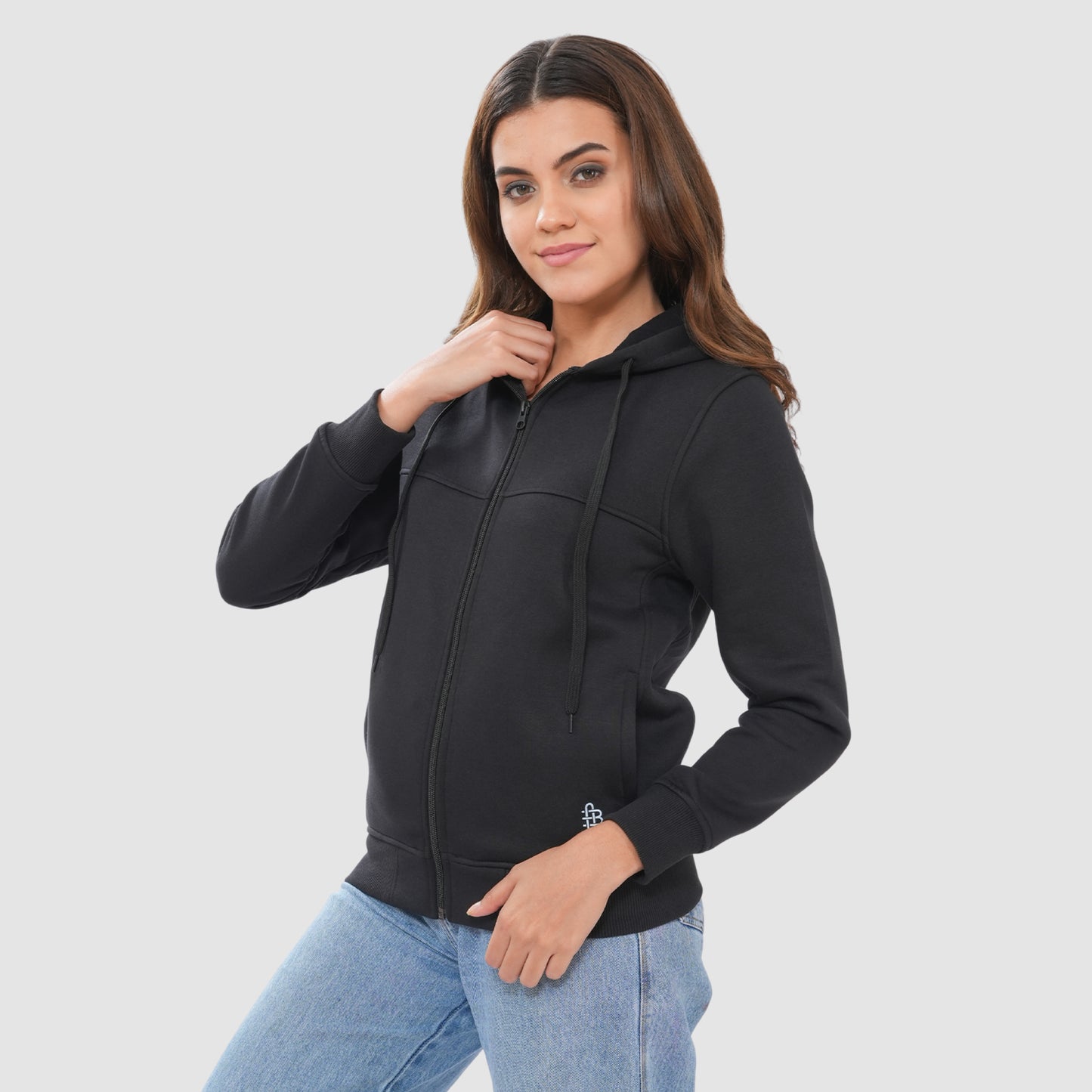 Women's Solid Zipper Hooded Sweatshirt