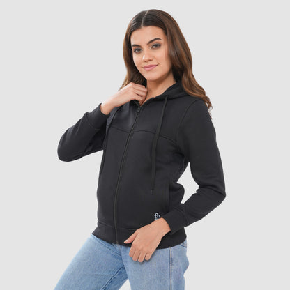 Women's Solid Zipper Hooded Sweatshirt