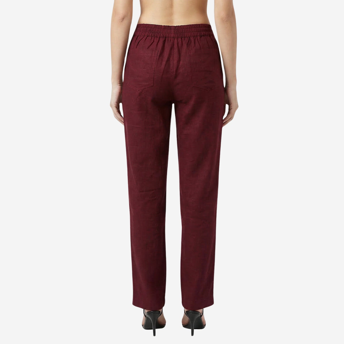 Women Linen Comfort Pants-(Dewberry Wine)