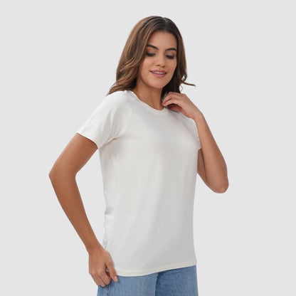 Women Knitted Fabric Regular Fit Short Sleeve Tee/T-shirt - Off white