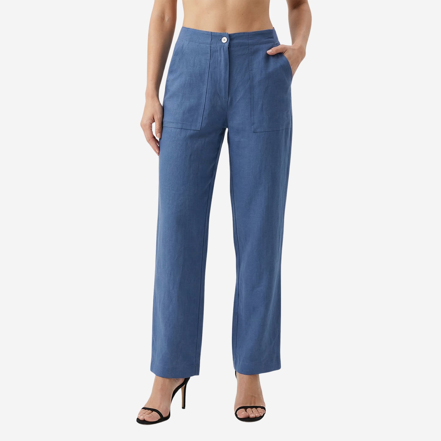 Women Linen Comfort Pants-(Denim Blue)