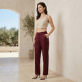 Women Linen Comfort Pants-(Dewberry Wine)