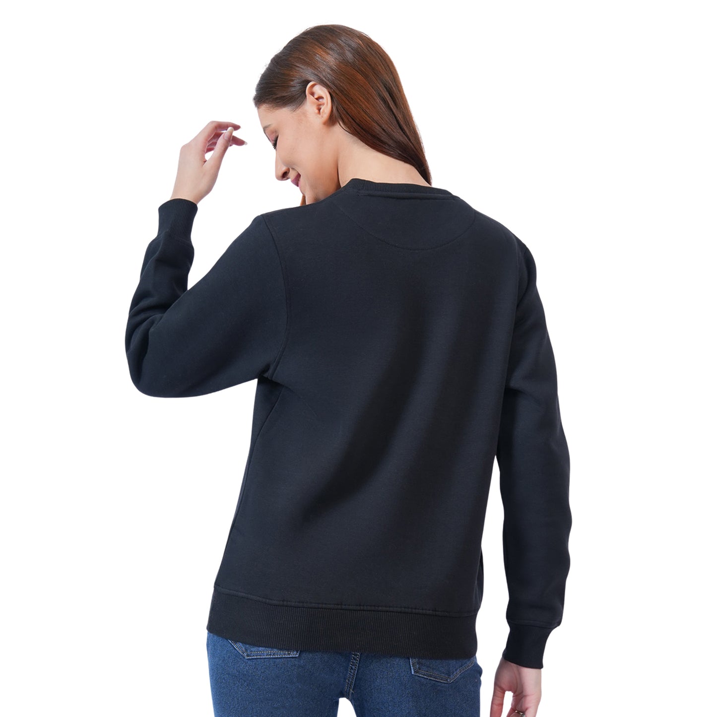 Women’s Solid Crew Neck Winter Sweatshirt (Black)