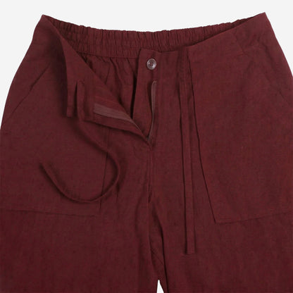 Women Linen Comfort Pants-(Dewberry Wine)