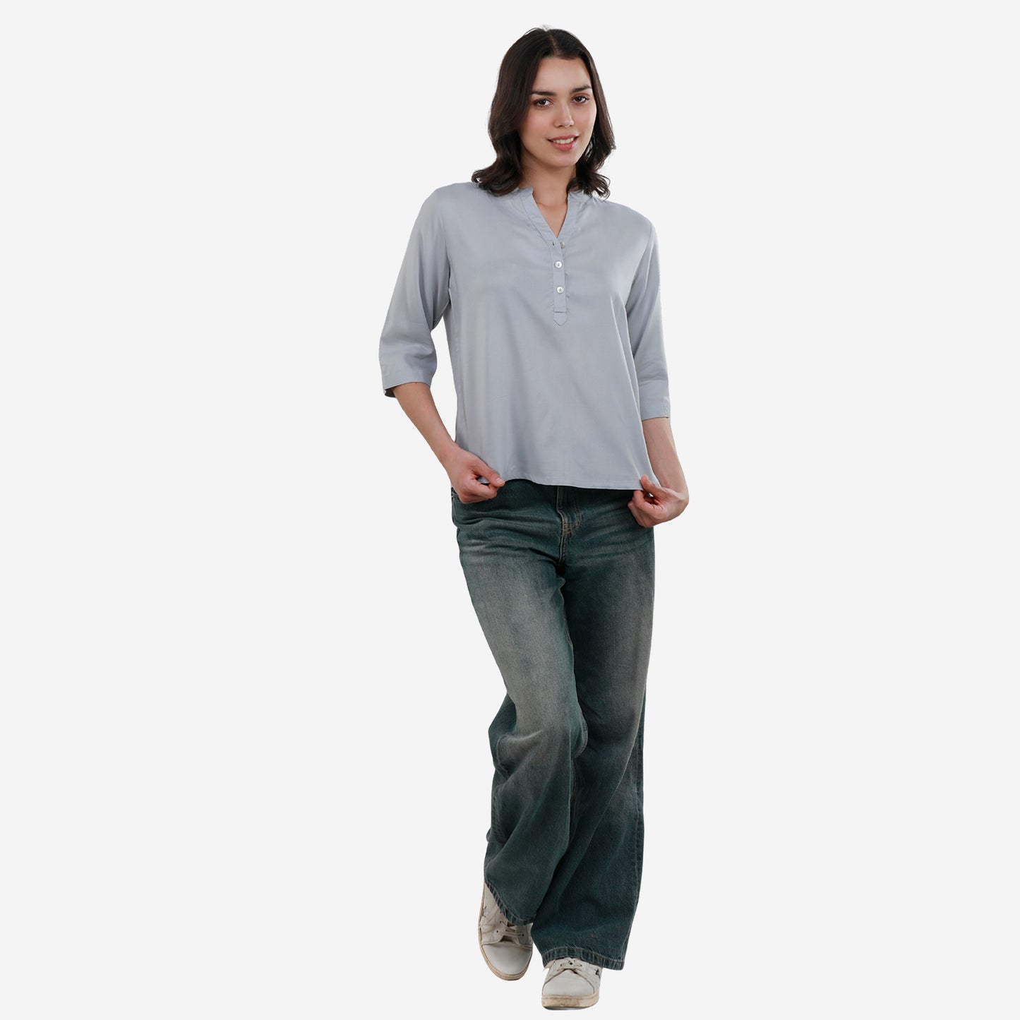 Tunic 3/4 Sleeve Plain Top for Women & Girls (Silver)