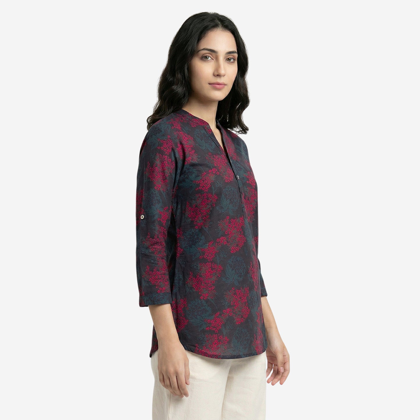 Grey Women Floral Printed Short Kurti – Stylish & Comfortable (Pack of 1)