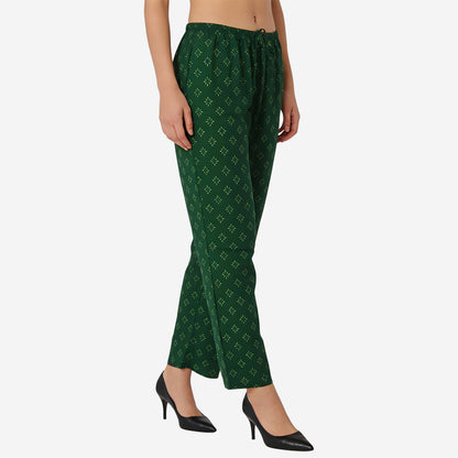 Women Printed Rayon Relaxed-Fit Lounge Pyjama Pants - Green
