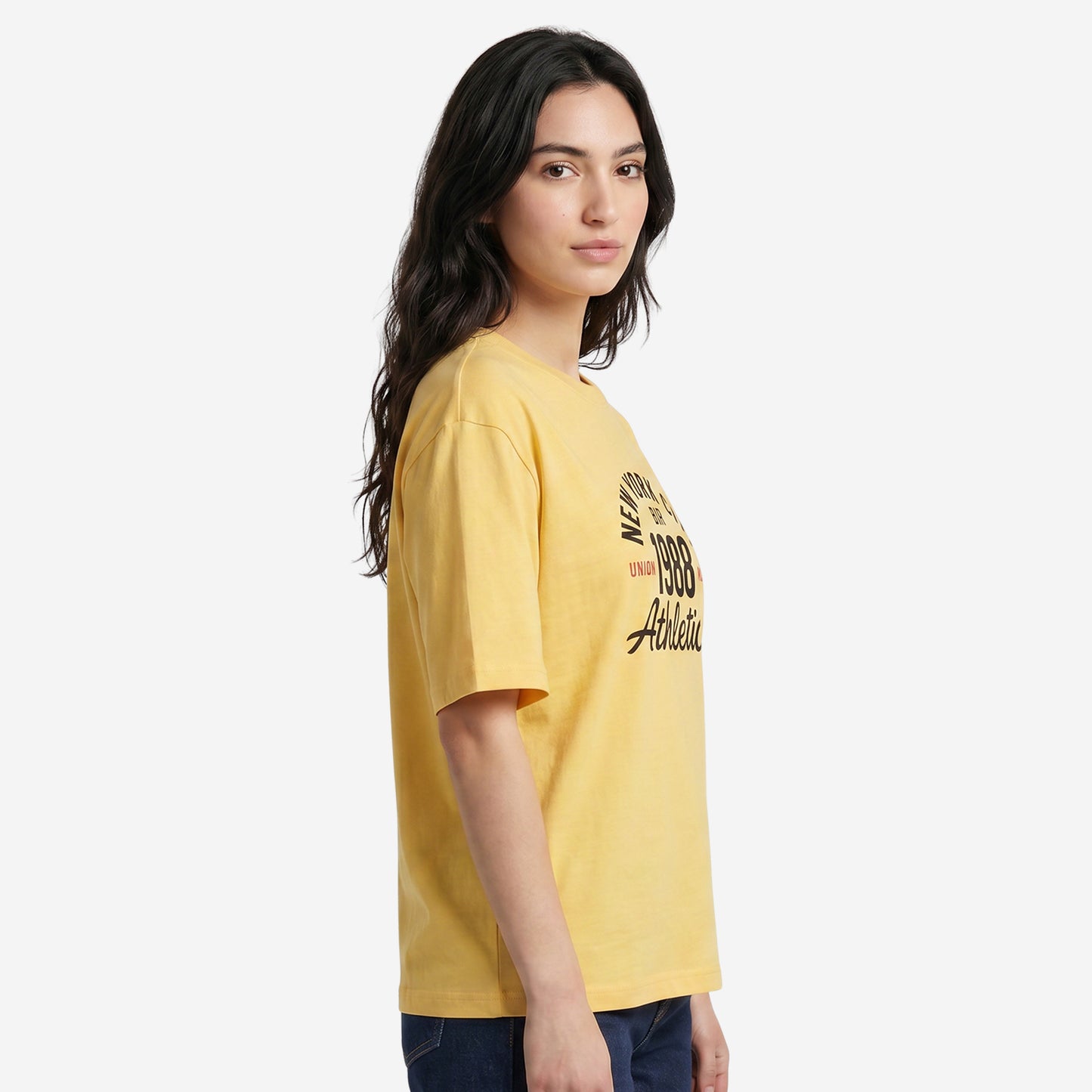 Women's Yellow Oversized Printed T-Shirt