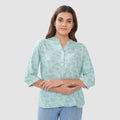 Women’s Printed Cotton Casual Top with 3/4 Sleeves & Button Placket