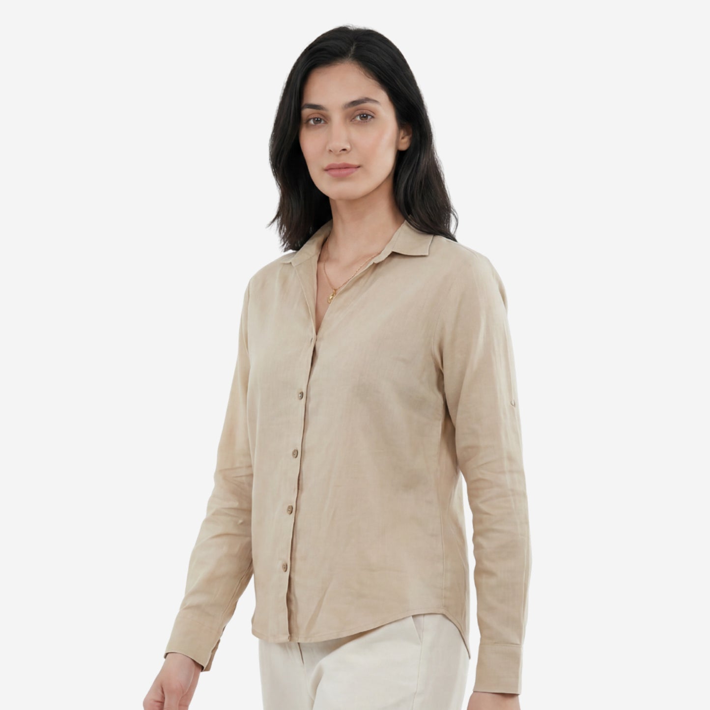 Women Linen Comfort Shirt - (Beige)