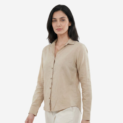 Women Linen Comfort Shirt - (Beige)