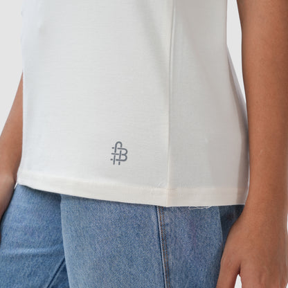 Women Knitted Fabric Regular Fit Short Sleeve Tee/T-shirt - Off white