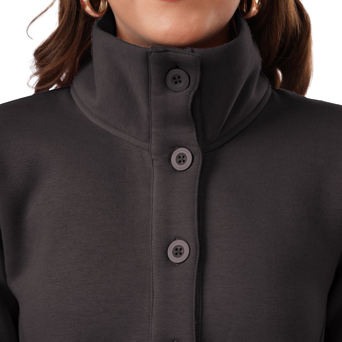 Women Winter High Neck Long Coat (Anthra Grey)