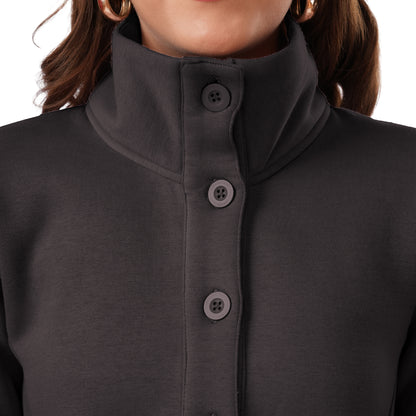 Women Winter High Neck Long Coat (Anthra Grey)