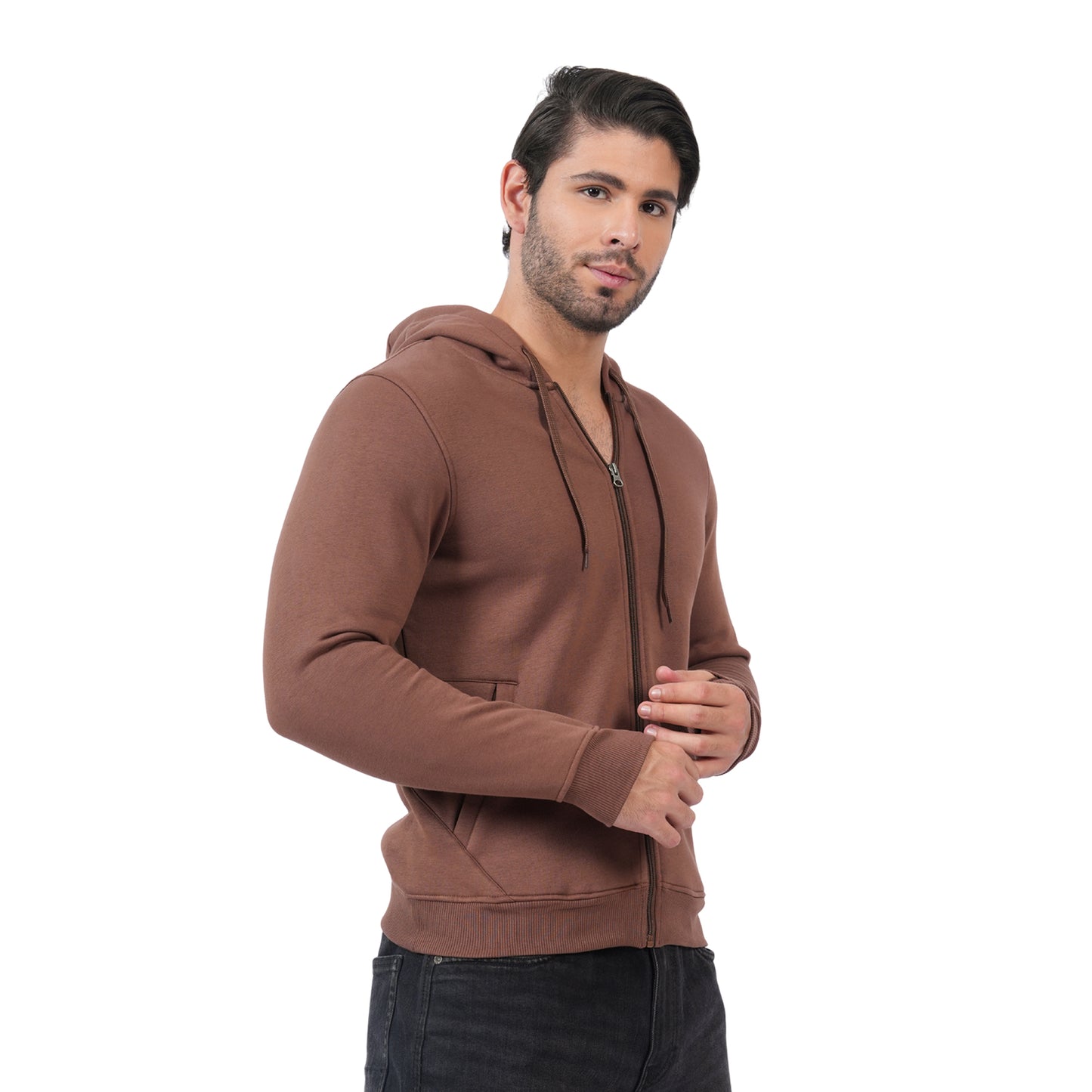 Men’s Zipper Hooded Winter Sweatshirt (Brown)