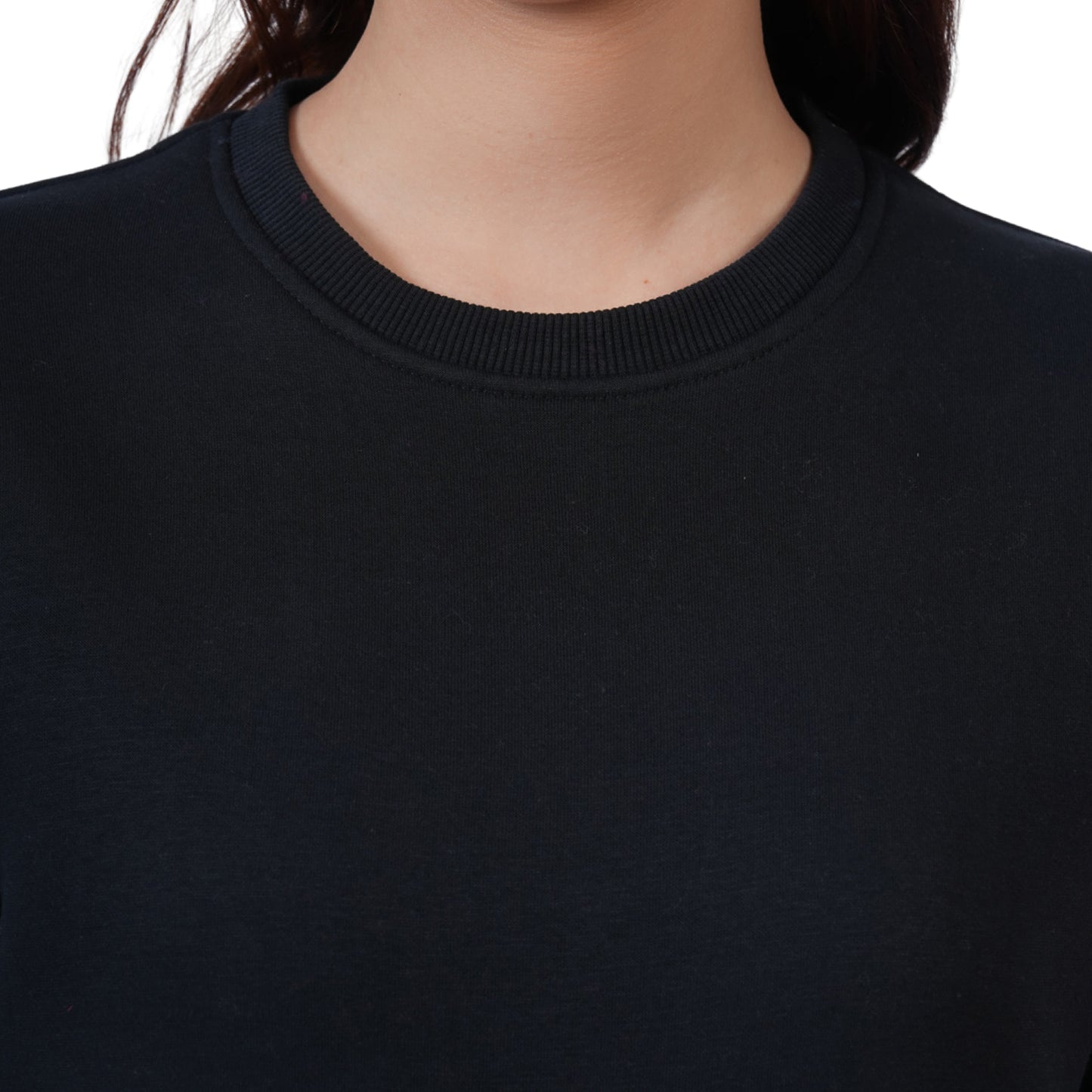 Women’s Solid Crew Neck Winter Sweatshirt (Black)
