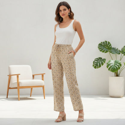Women Printed Rayon Relaxed-Fit Lounge Pyjama Pants - White