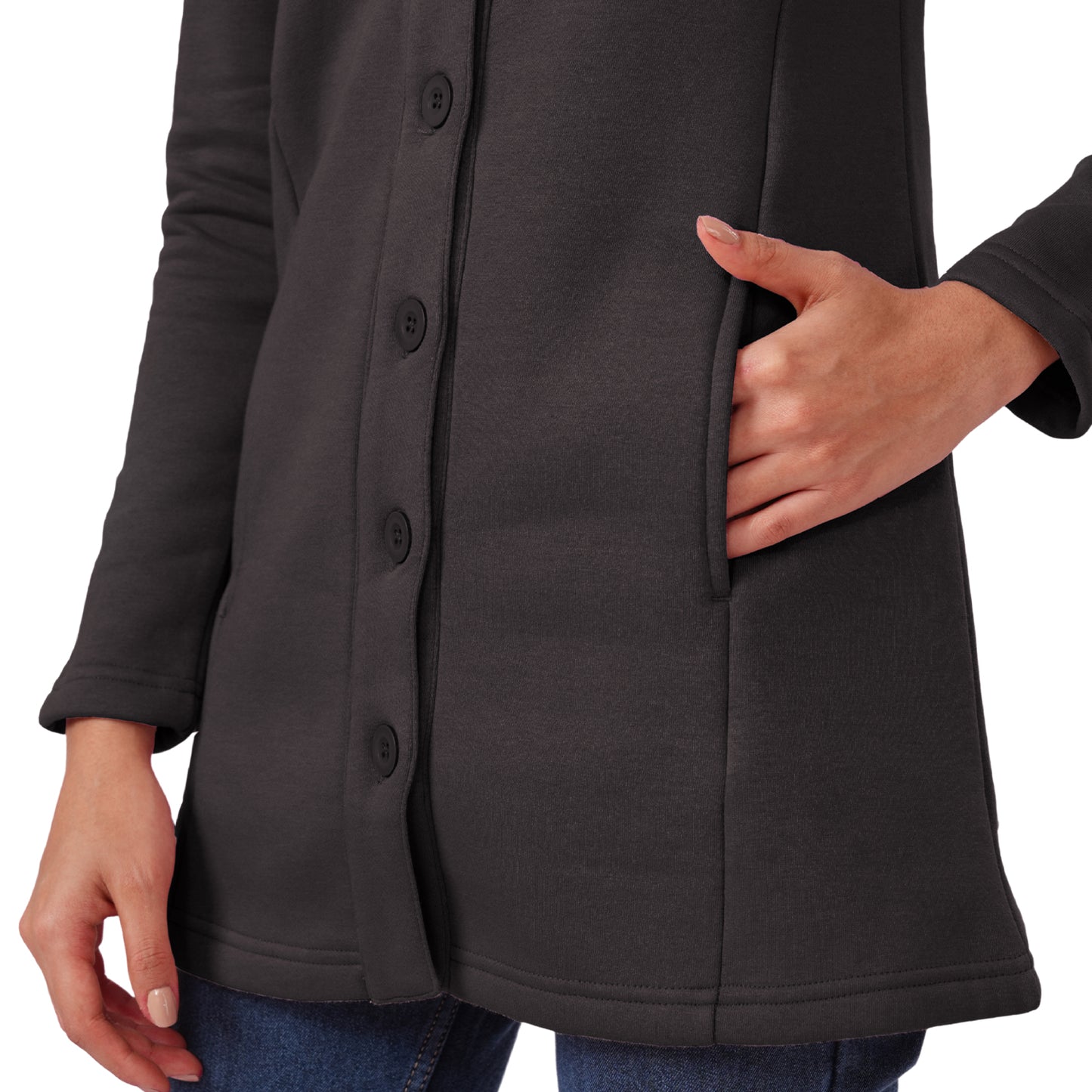 Women Winter High Neck Long Coat (Anthra Grey)
