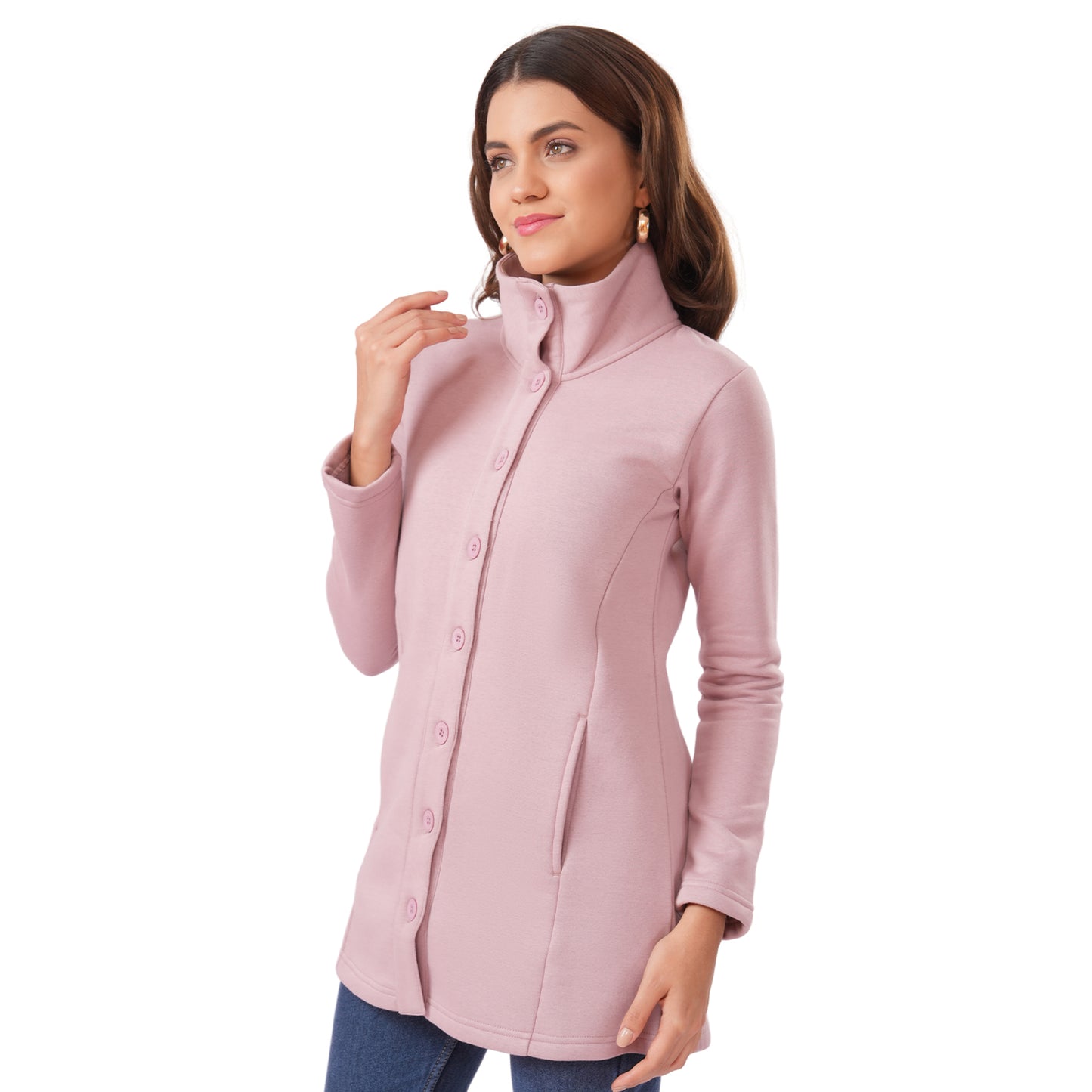 Women Winter High Neck Long Coat (Mauve)