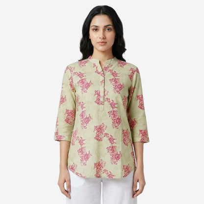 Beige Women Floral Printed Short Kurti – Stylish & Comfortable (Pack of 1)