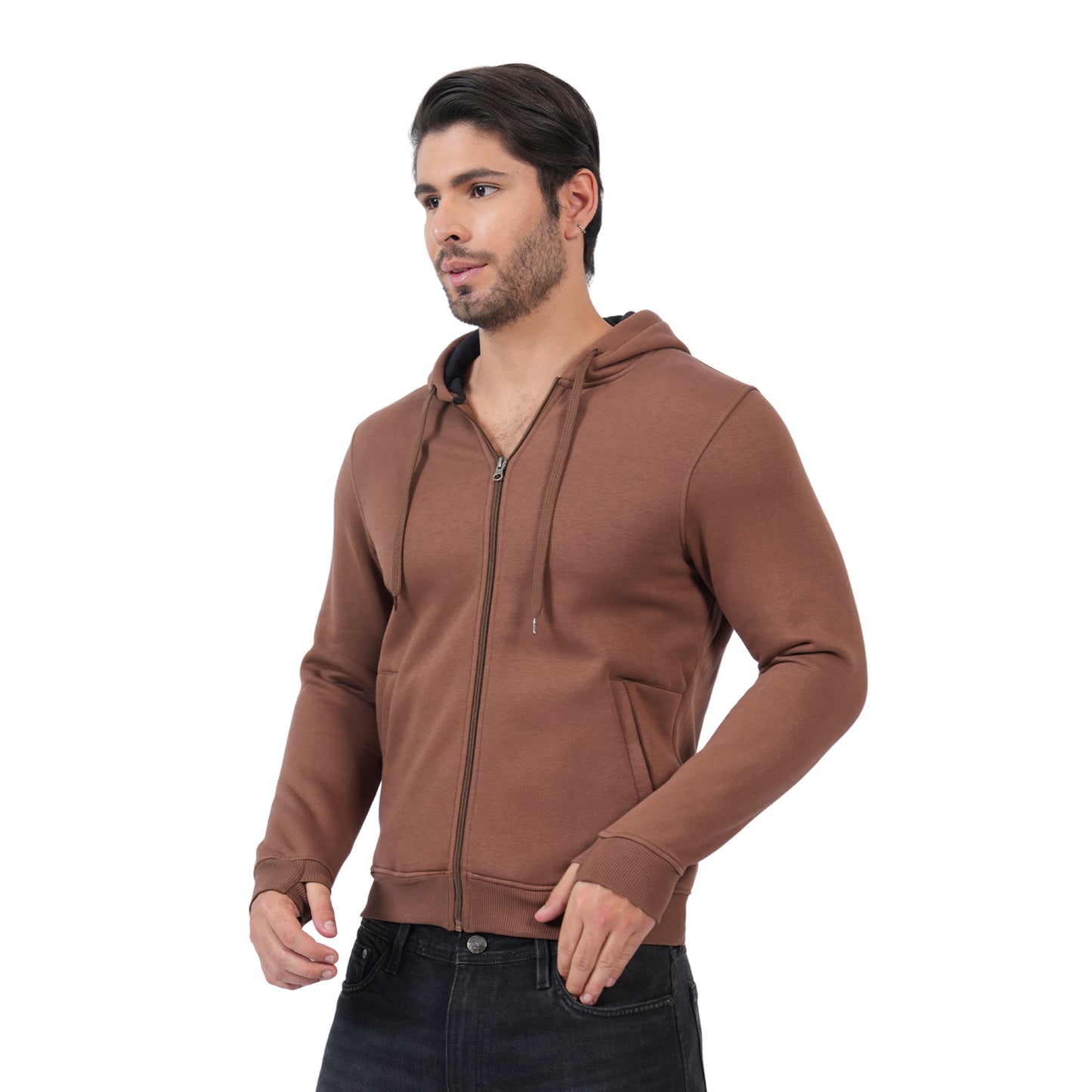 Men’s Zipper Hooded Winter Sweatshirt (Brown)