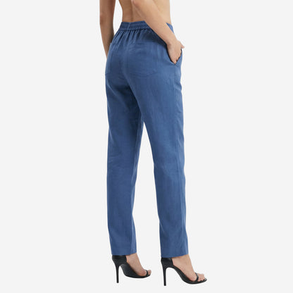 Women Linen Comfort Pants-(Denim Blue)