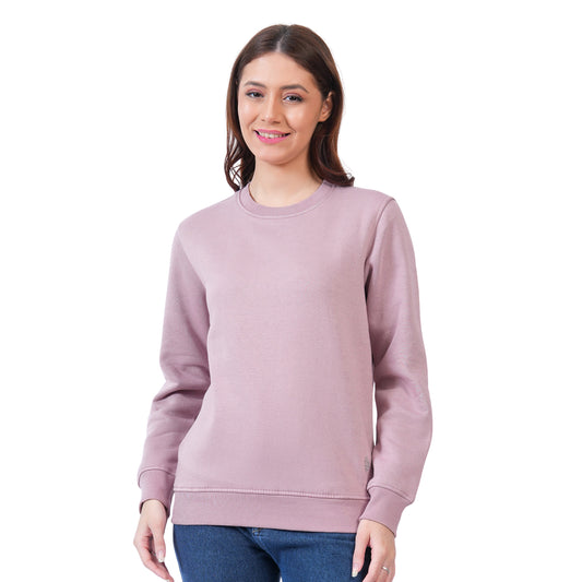 Women’s Solid Crew Neck Winter Sweatshirt (Mauve)