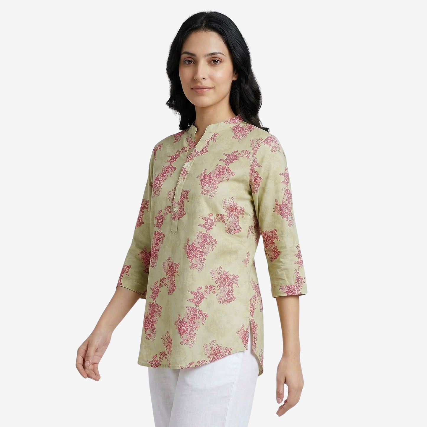 Beige Women Floral Printed Short Kurti – Stylish & Comfortable (Pack of 1)