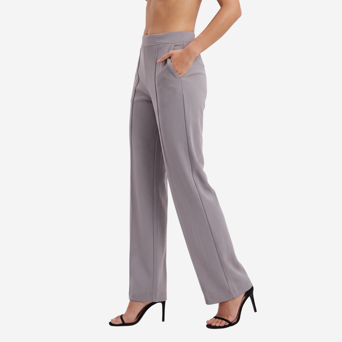 Women High Waist Straight Fit Korean Pants (Lilac)