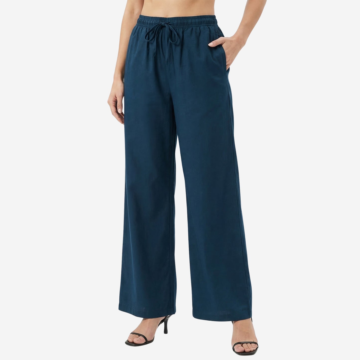 Women Solid Woven Viscose Palazzo -Prussian Blue