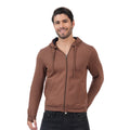 Men’s Solid Zipper Hooded Jacket (Brown)