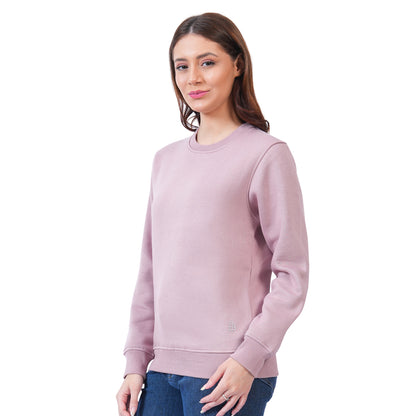 Women’s Solid Crew Neck Winter Sweatshirt (Mauve)