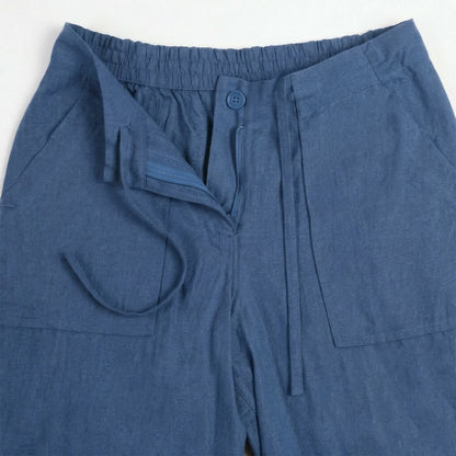 Women Linen Comfort Pants-(Denim Blue)