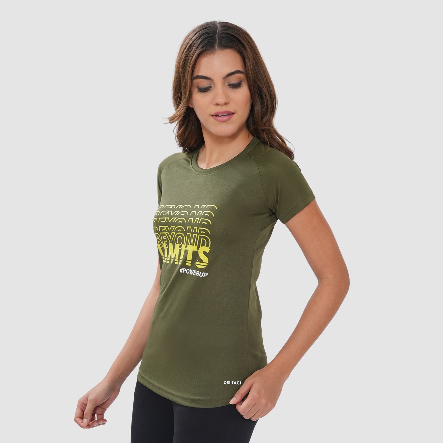 Women Knitted Fabric Regular Fit Short Sleeve Tee/T-shirt - Olive