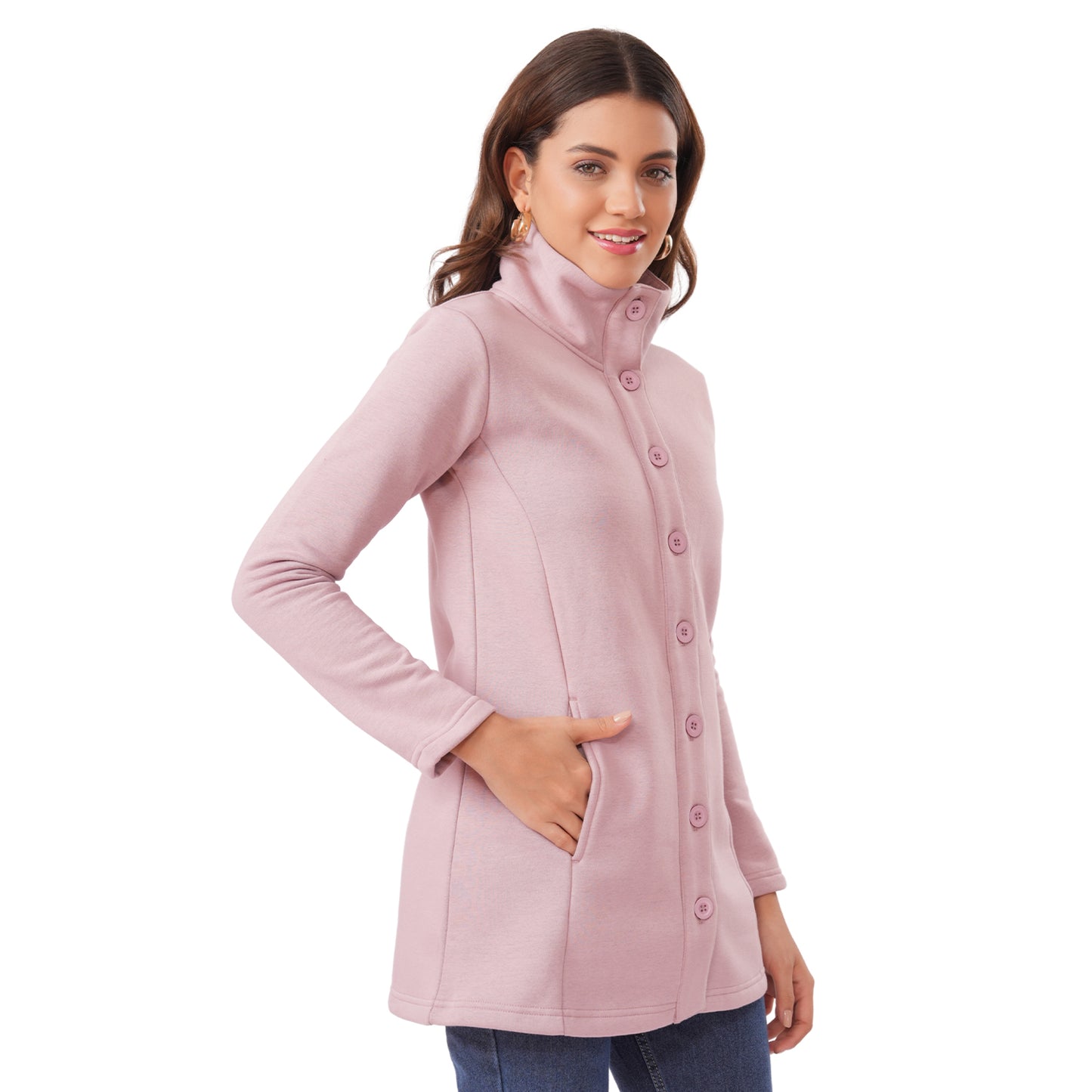 Women Winter High Neck Long Coat (Mauve)