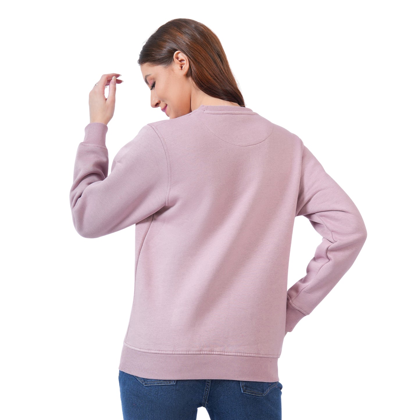 Women’s Solid Crew Neck Winter Sweatshirt (Mauve)