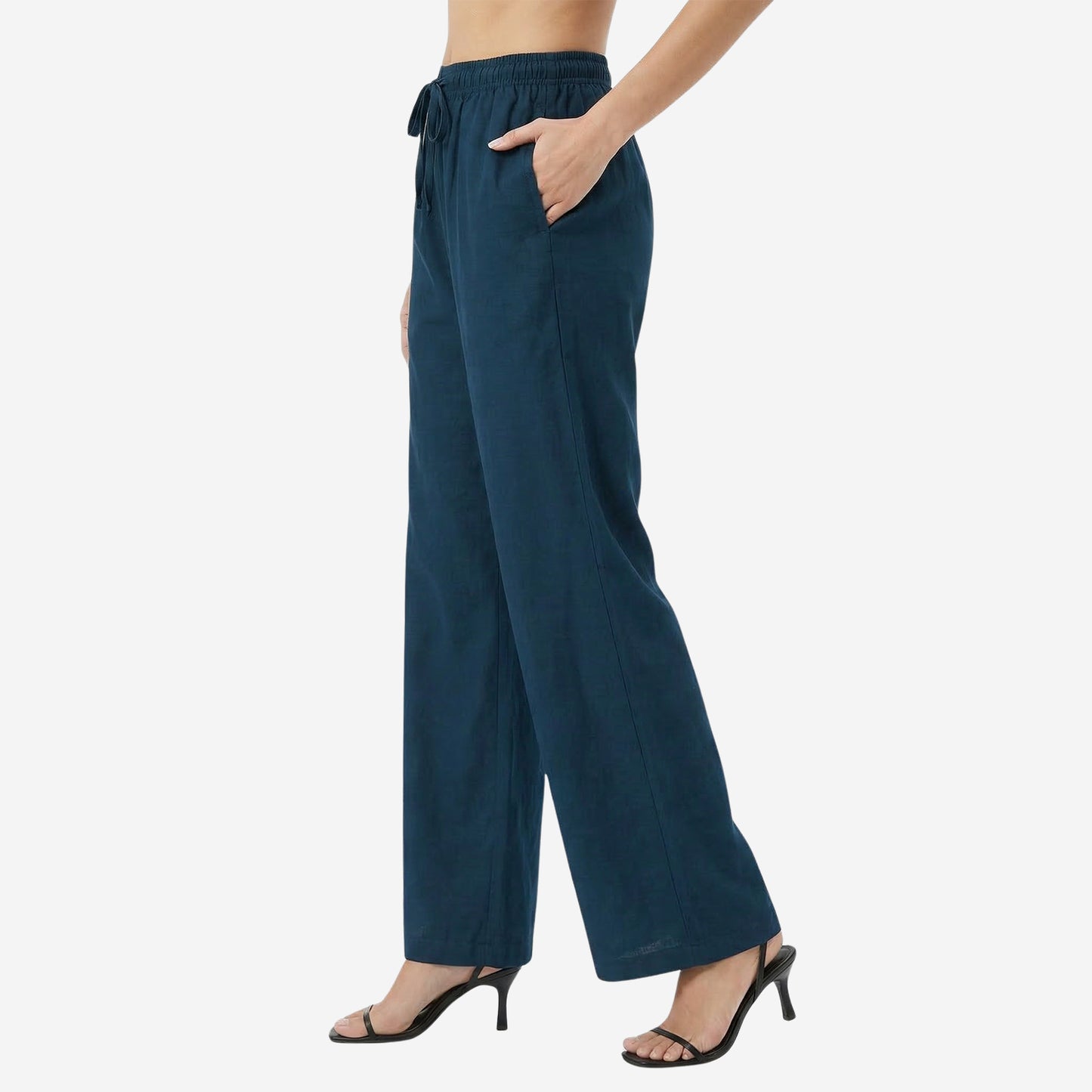 Women Solid Woven Viscose Palazzo -Prussian Blue