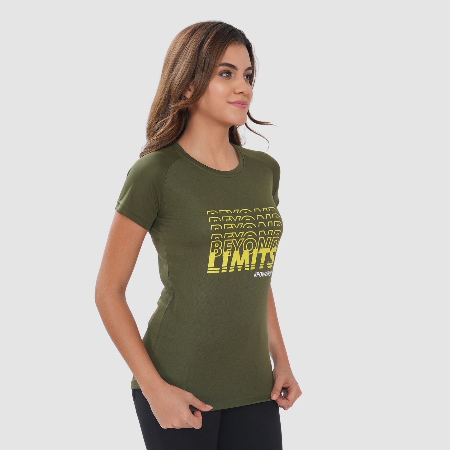 Women Knitted Fabric Regular Fit Short Sleeve Tee/T-shirt - Olive