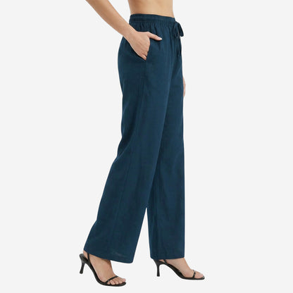 Women Solid Woven Viscose Palazzo -Prussian Blue