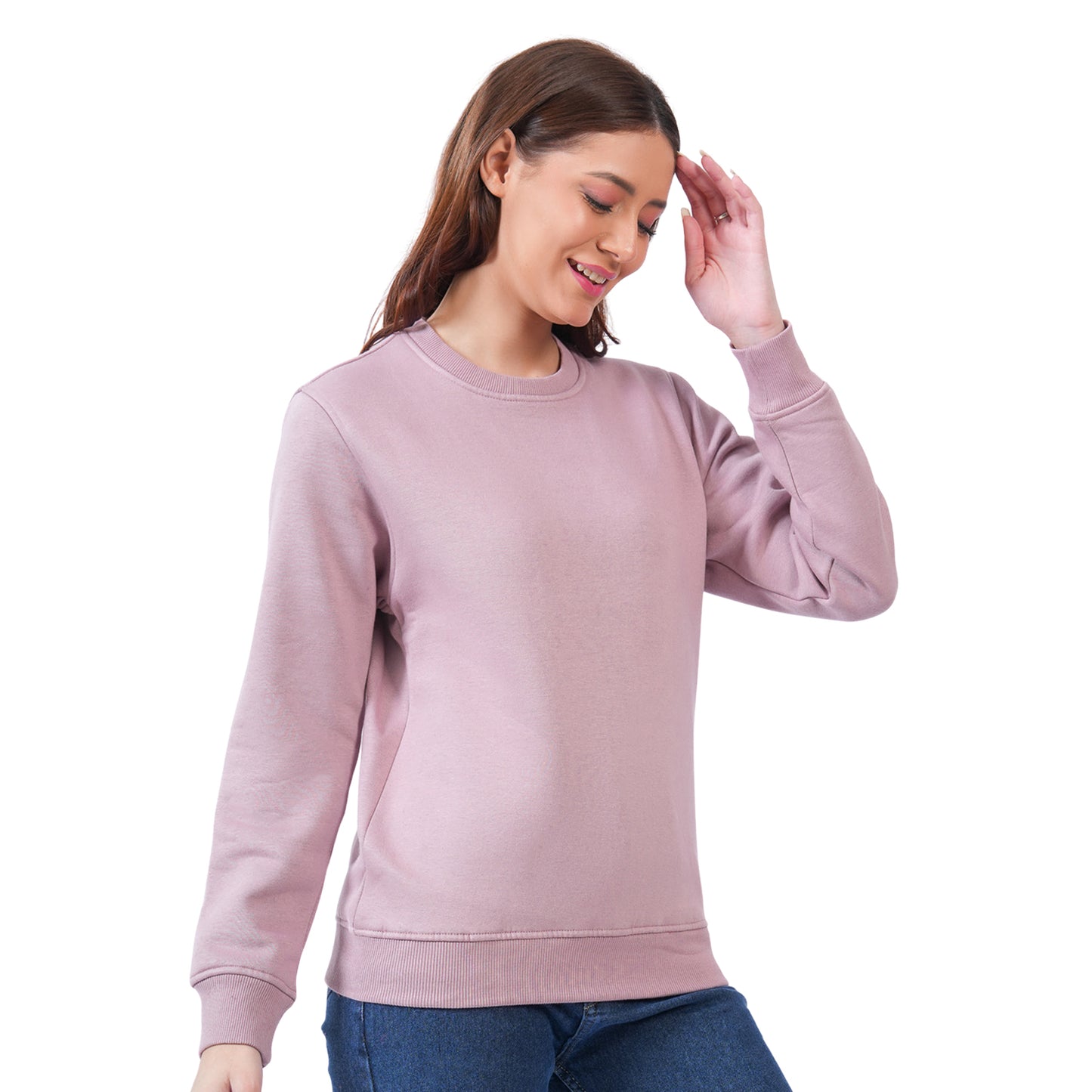 Women’s Solid Crew Neck Winter Sweatshirt (Mauve)