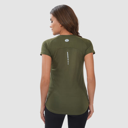 Women Knitted Fabric Regular Fit Short Sleeve Tee/T-shirt - Olive