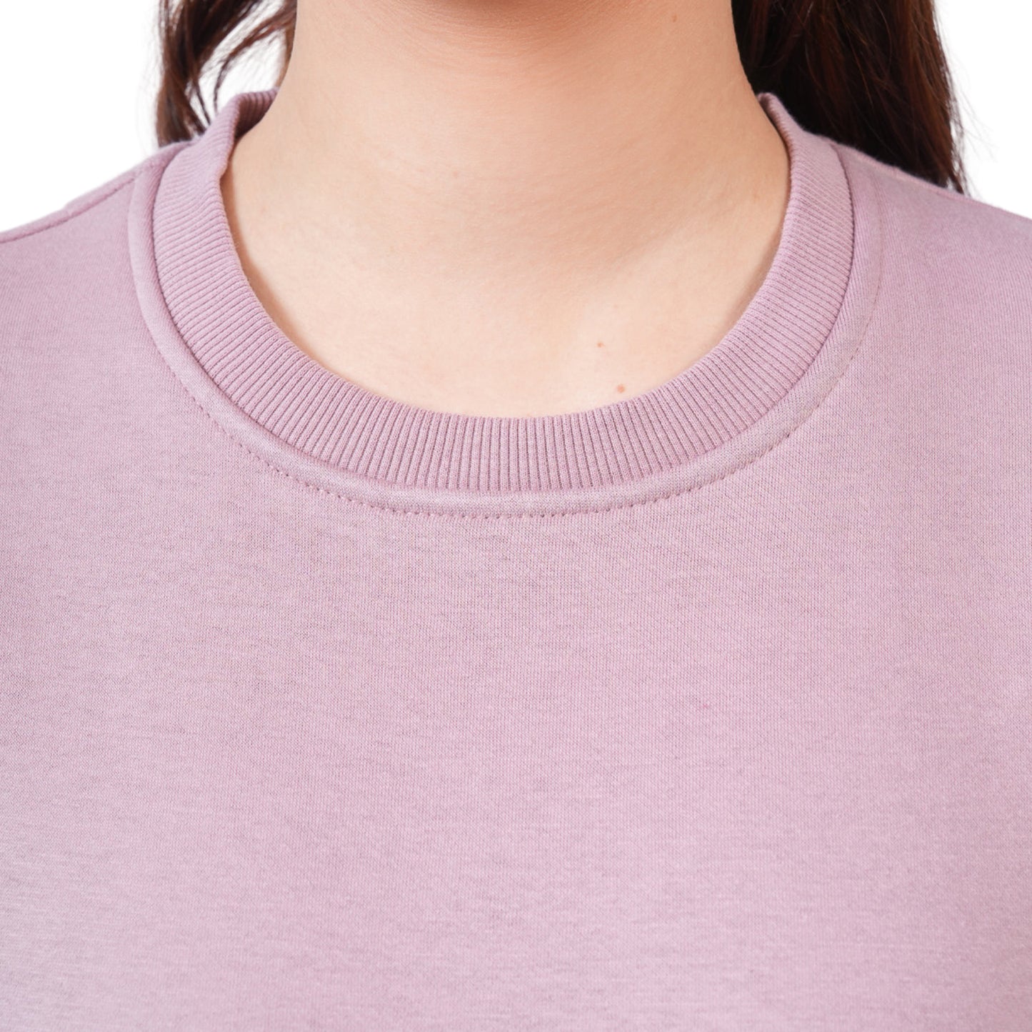 Women’s Solid Crew Neck Winter Sweatshirt (Mauve)